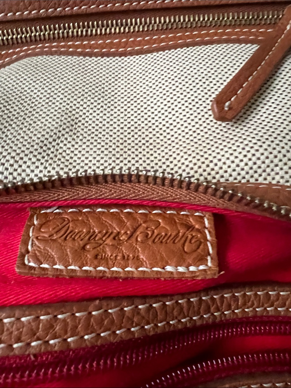 Dooney & Bourke Cream Canvas Shoulder Bag with Tan Leather Trim and Wristlet - Picture 5 of 15